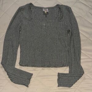 Self Esteem Gray Ribbed Long Sleeve Henley Top